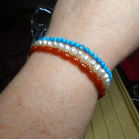 (NWT) Genuine Turquoise Bead (3) Bracelets Stack/Set - Picture 7 of 9